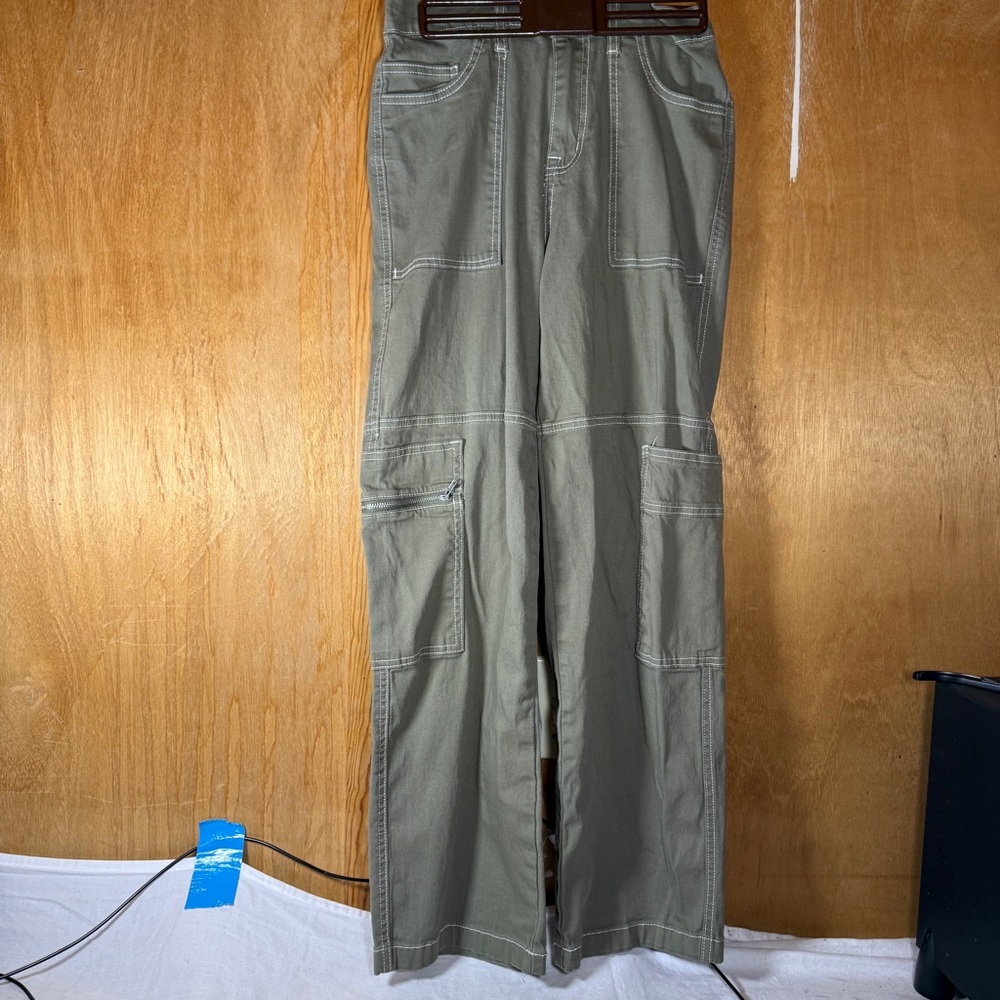Almost Famous Pants Womens S Green Cargo Chunky Baggy Wide Leg Grunge Punk Y2k